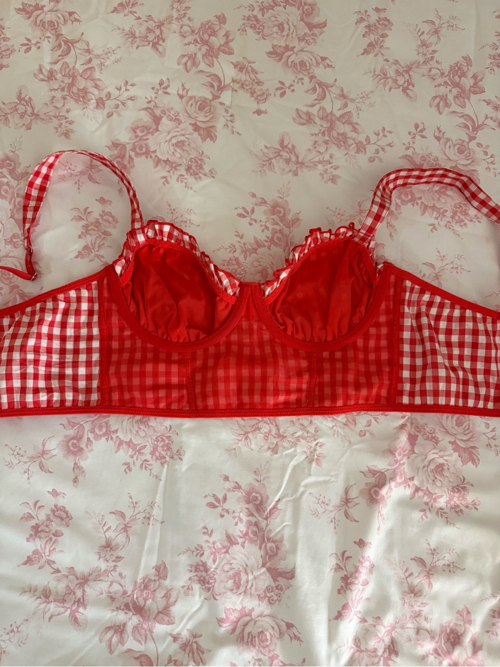 Colsie Red and White Gingham Bustier Top - Picture 2 of 5